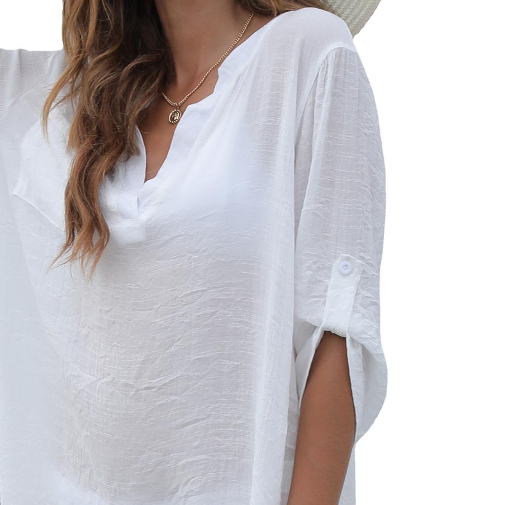 Shirts & Blouses | Pure Linen V-Neck Popover Blouse  – Womens Clothing Shirts & Blouses