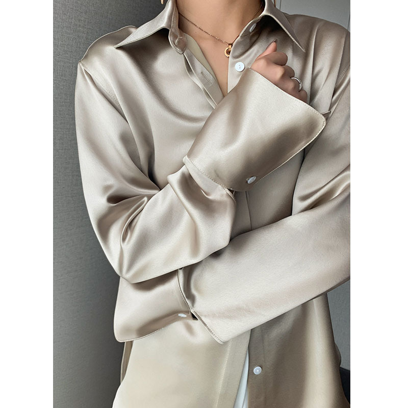 Shirts & Blouses | Satin Collared Relaxed Shirt  – Womens Clothing Shirts & Blouses