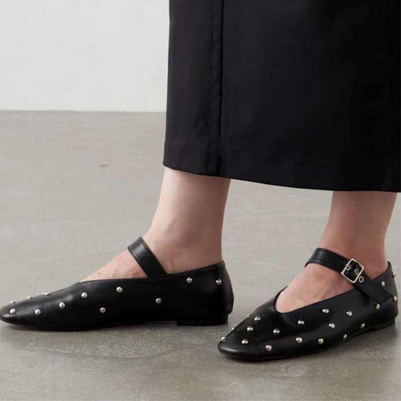 Shoes | Studded Buckle Flat Ballet Pumps  – Womens Footwear Shoes