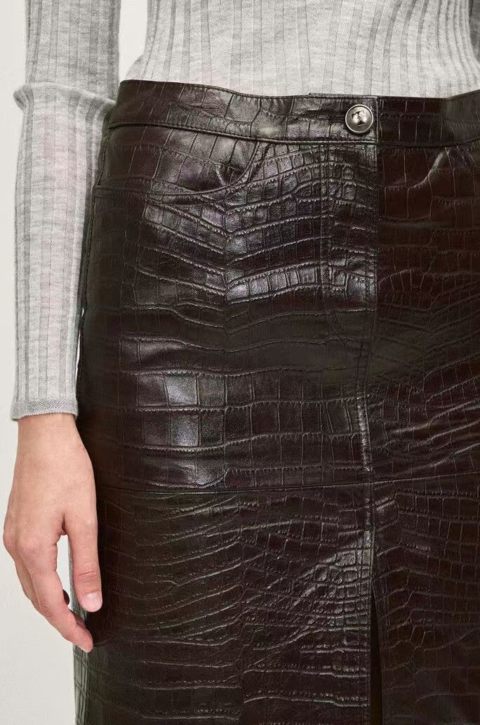 Skirts | Leather Croc Knee-Length Pencil Skirt  – Womens Clothing Skirts