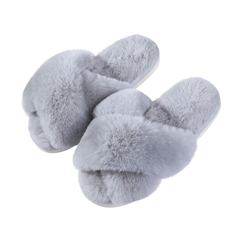 Slippers | Faux Fur Crossover Slider Slippers  – Womens Footwear Slippers