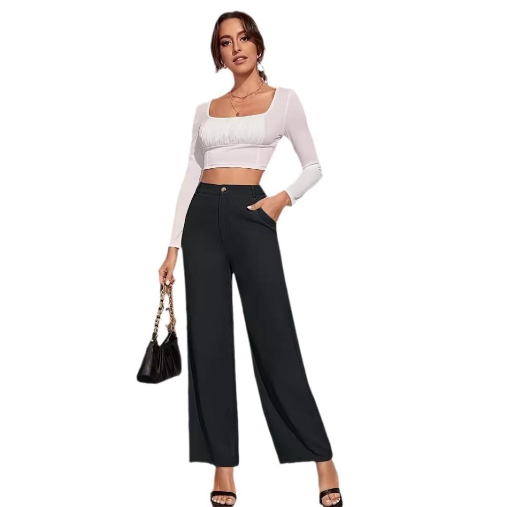 Suits & Workwear | Linen Blend Tab Detail Wide Leg Trousers  – Womens Clothing Suits & Workwear