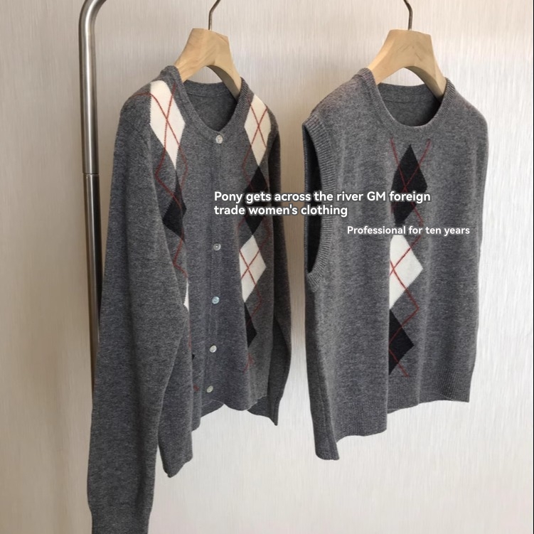 Sweaters & Cardigans | Argyle Crew Neck Cardigan With Wool  – Womens Clothing Sweaters & Cardigans