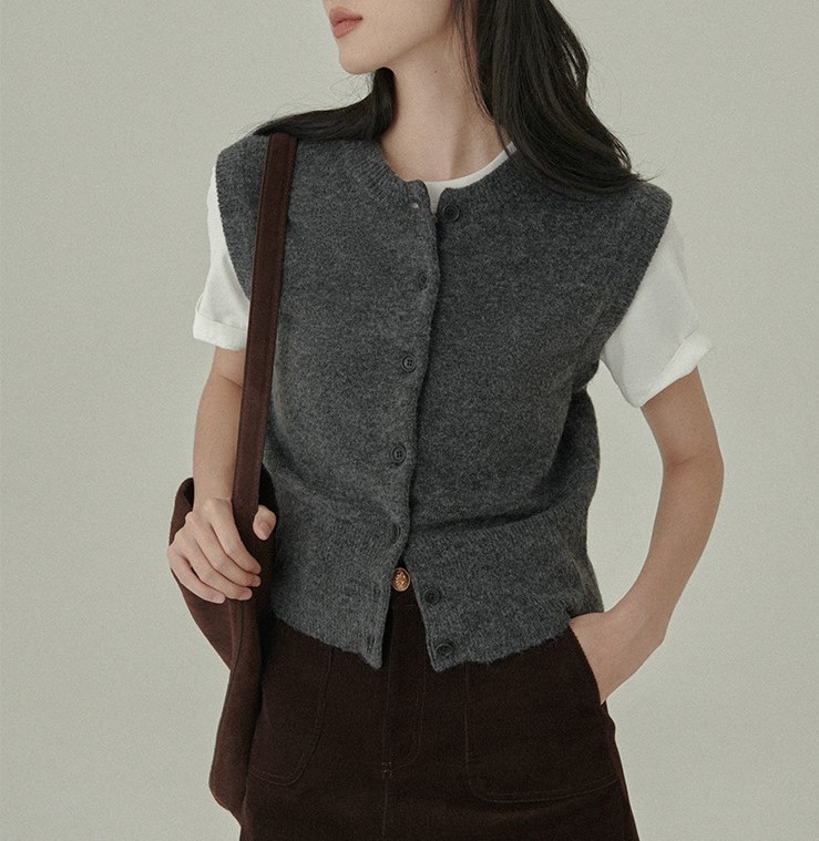 Sweaters & Cardigans | Textured Crew Neck Knitted Waistcoat  – Womens Clothing Sweaters & Cardigans