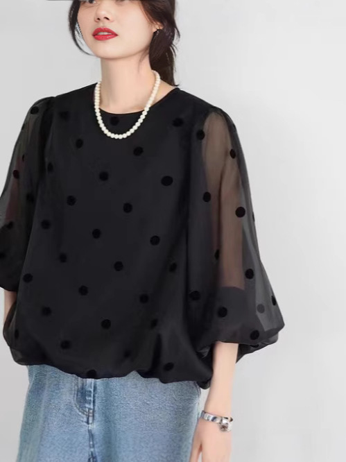 Tops | Chiffon Polka Dot Blouse  – Womens Clothing Tops