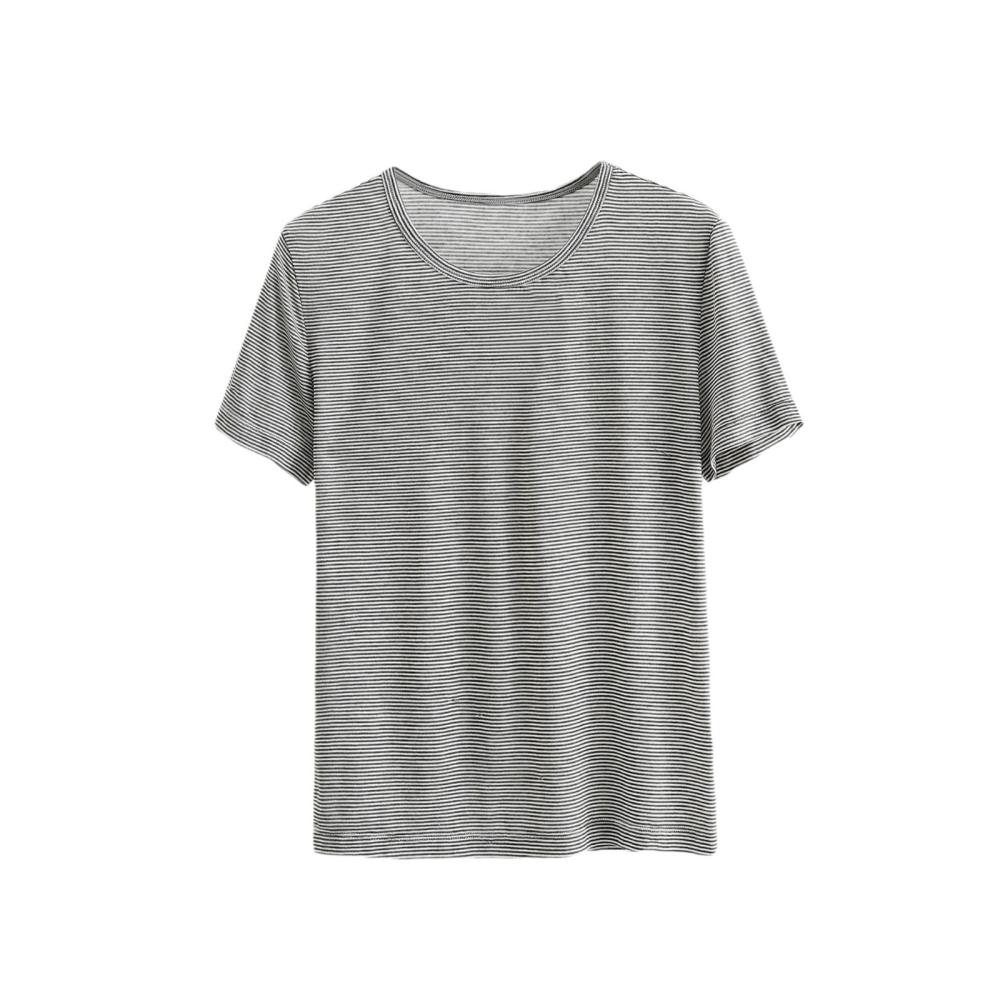 Tops | Linen Blend Striped T-Shirt  – Womens Clothing Tops