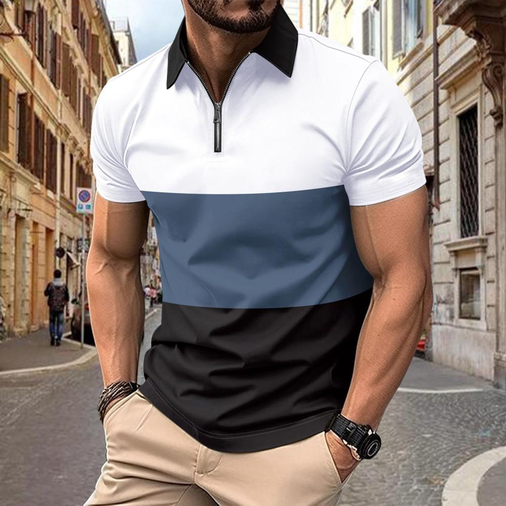 Tops, T-Shirts & Polos | Pure Cotton Colour Block Half Zip Polo  – Mens Clothing Mens