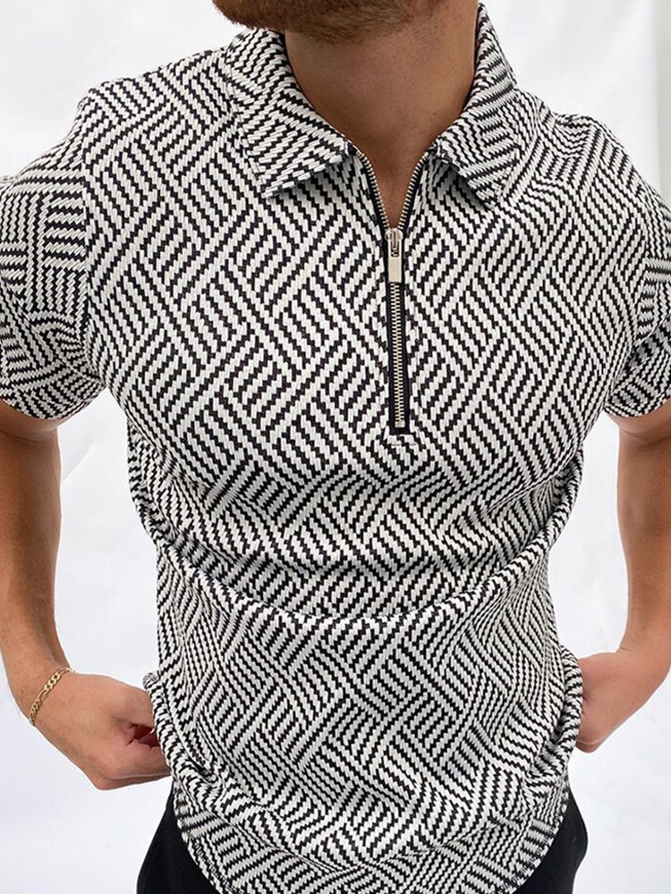 Tops, T-Shirts & Polos | Pure Cotton Geometric Print Polo Shirt  – Mens Clothing Mens